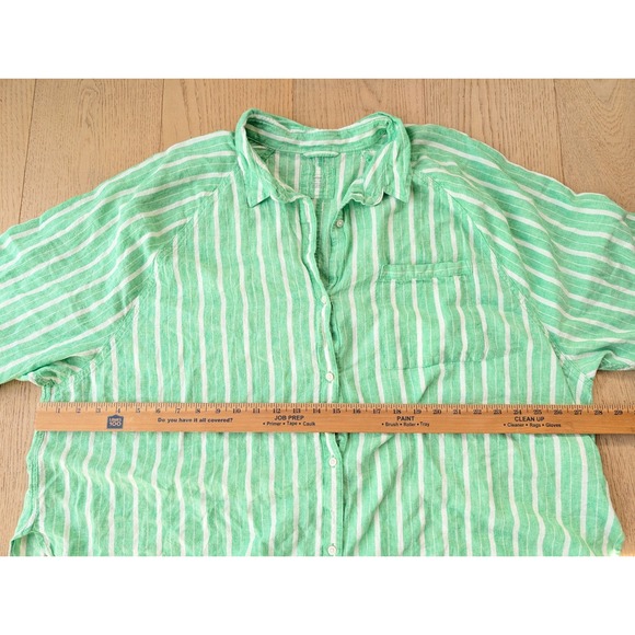 Aerie Womens Green White Stripe Button Up Shirt XL Linen Blend Casual Top - Picture 4 of 6